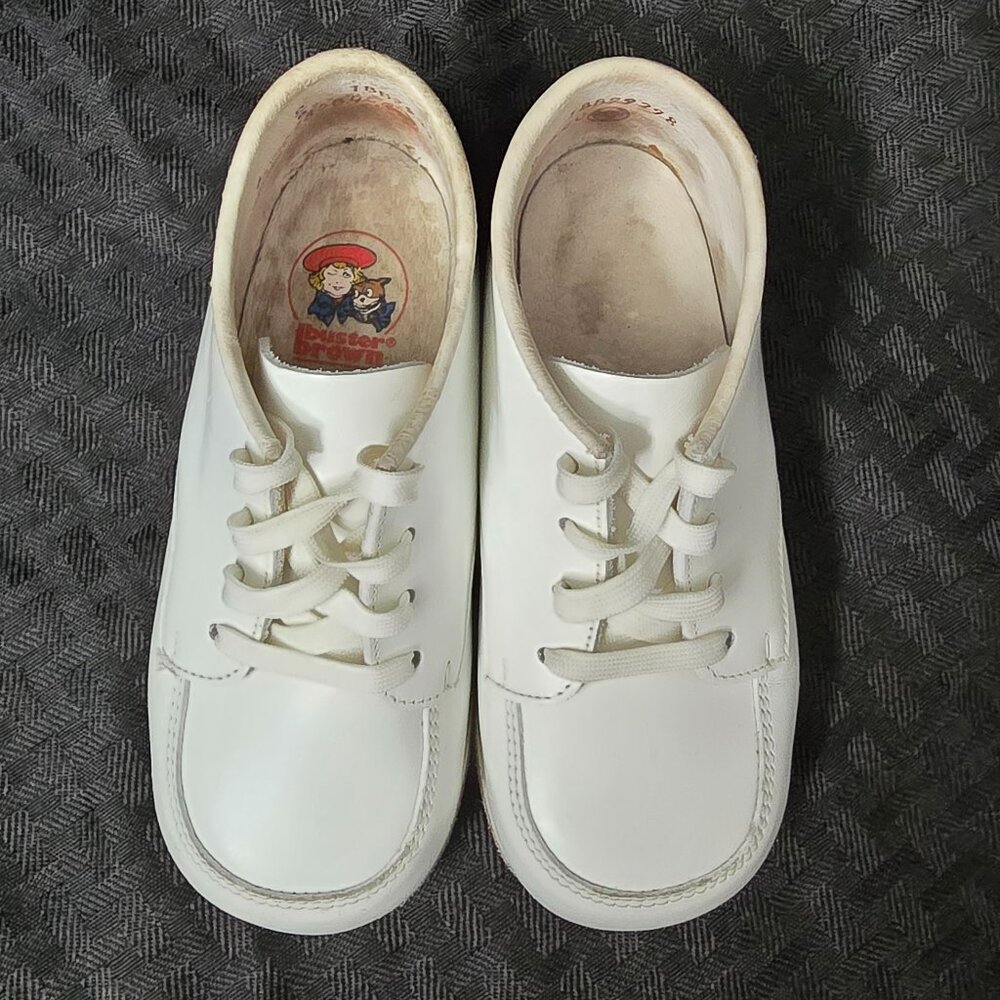 Buster Brown Leather Baby Shoes 6 Oxford Toddler Hi Top White Soft Sole Vintage